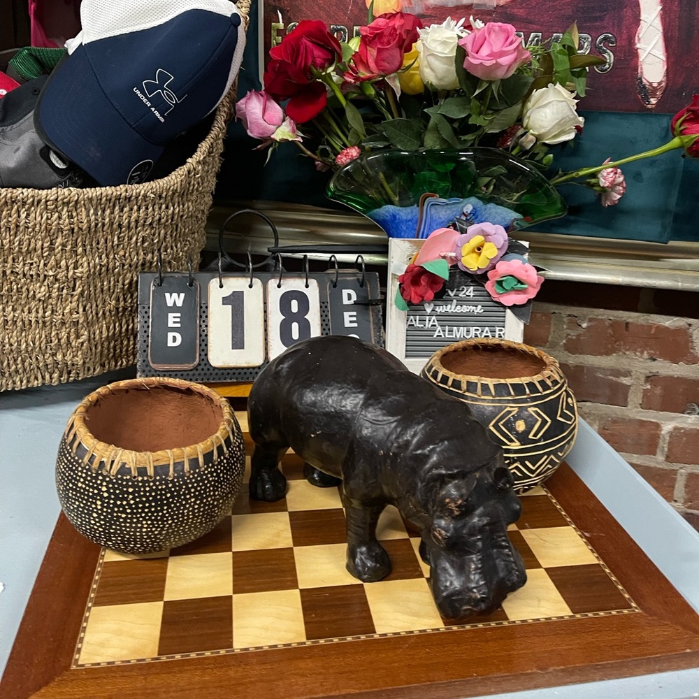 2 African Natural twig woven and hippo mcm bundle